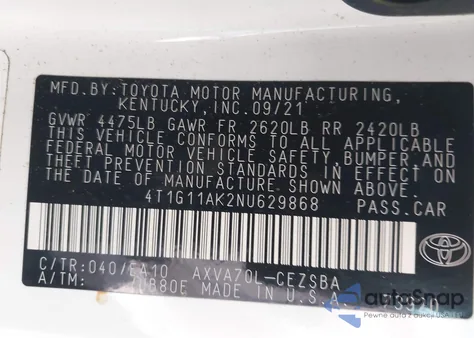2022 Toyota Camry Se from USA, damaged, VIN 4T1G11AK2NU629868